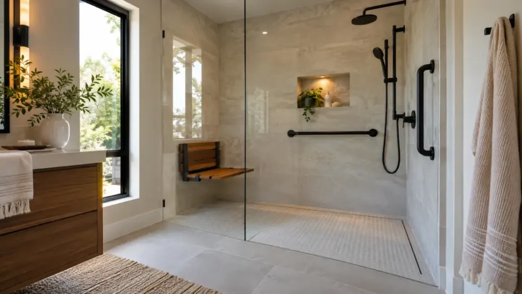 Curbless accessible shower